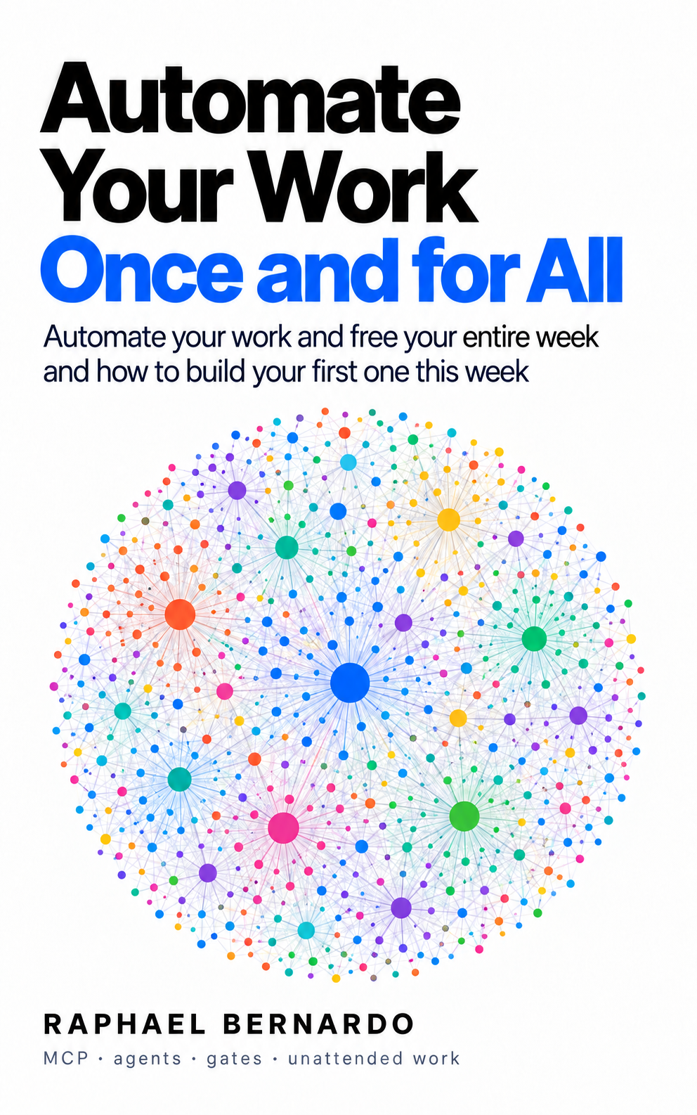 White book cover with a dense network of colorful connected nodes